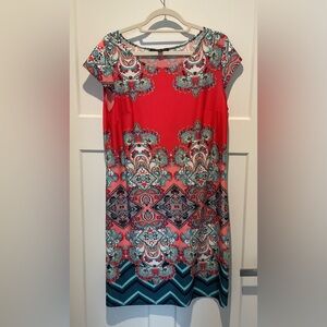 Elegant Karin Steven’s XL Red & Blue Patterned Dress
